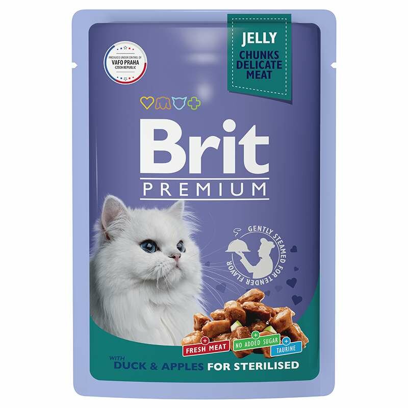 BRIT PREMIUM, Пауч для взрослых стерилизованных кошек, Утка с яблоками в желе, 85г