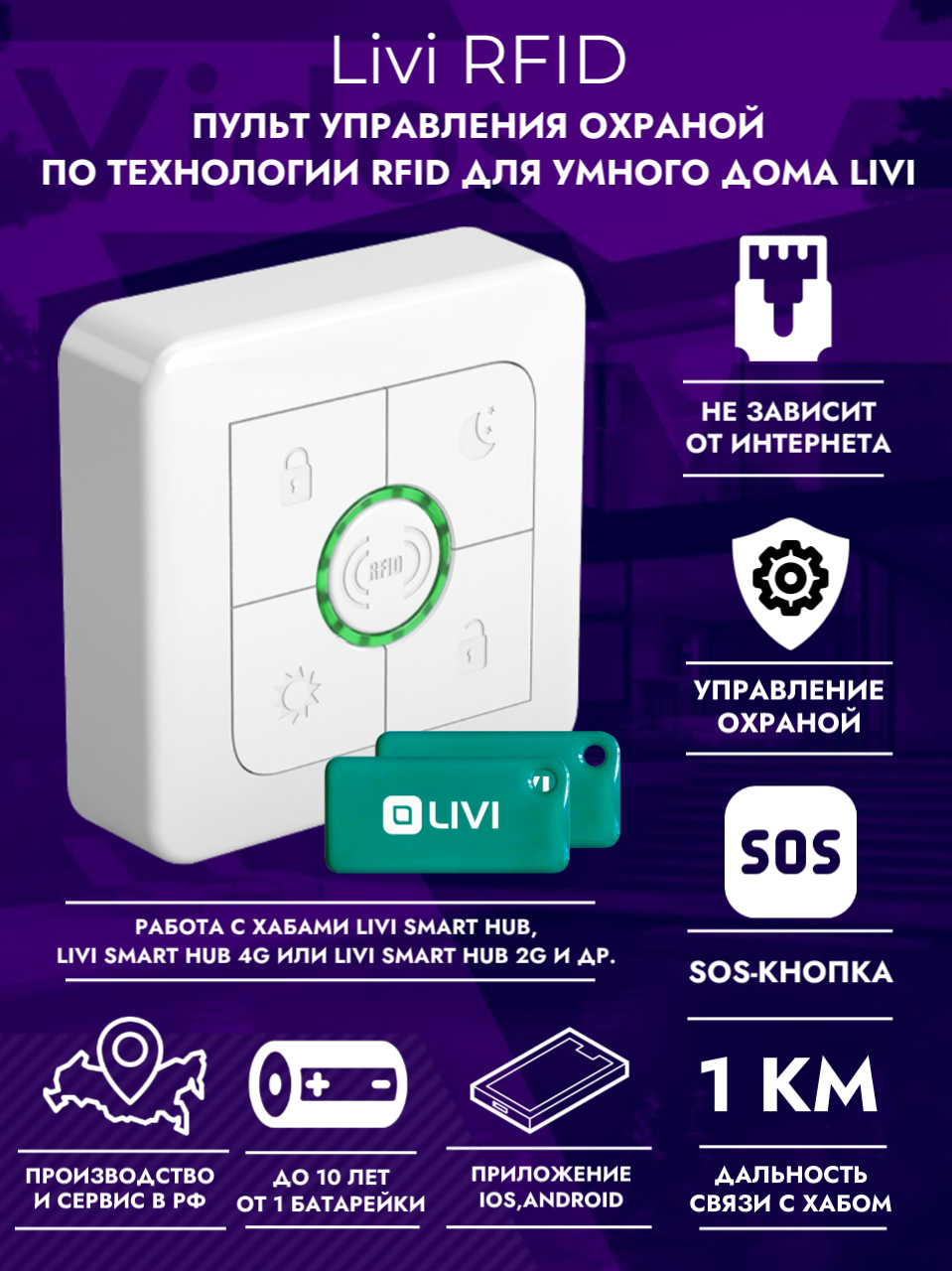 Пульт управления Livicom Livi RFID, беспроводной, для системы Умный дом