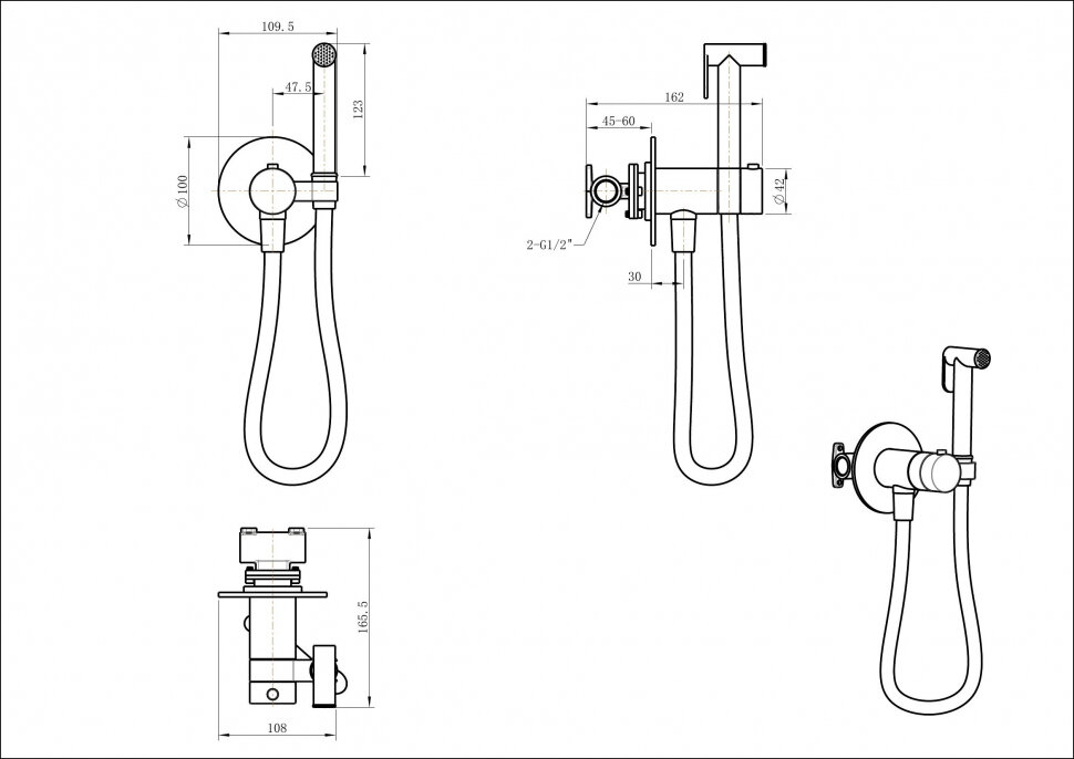 Гигиенический душ GROCENBERG GB009, со смесителем, с термостатом, хром — фото 1