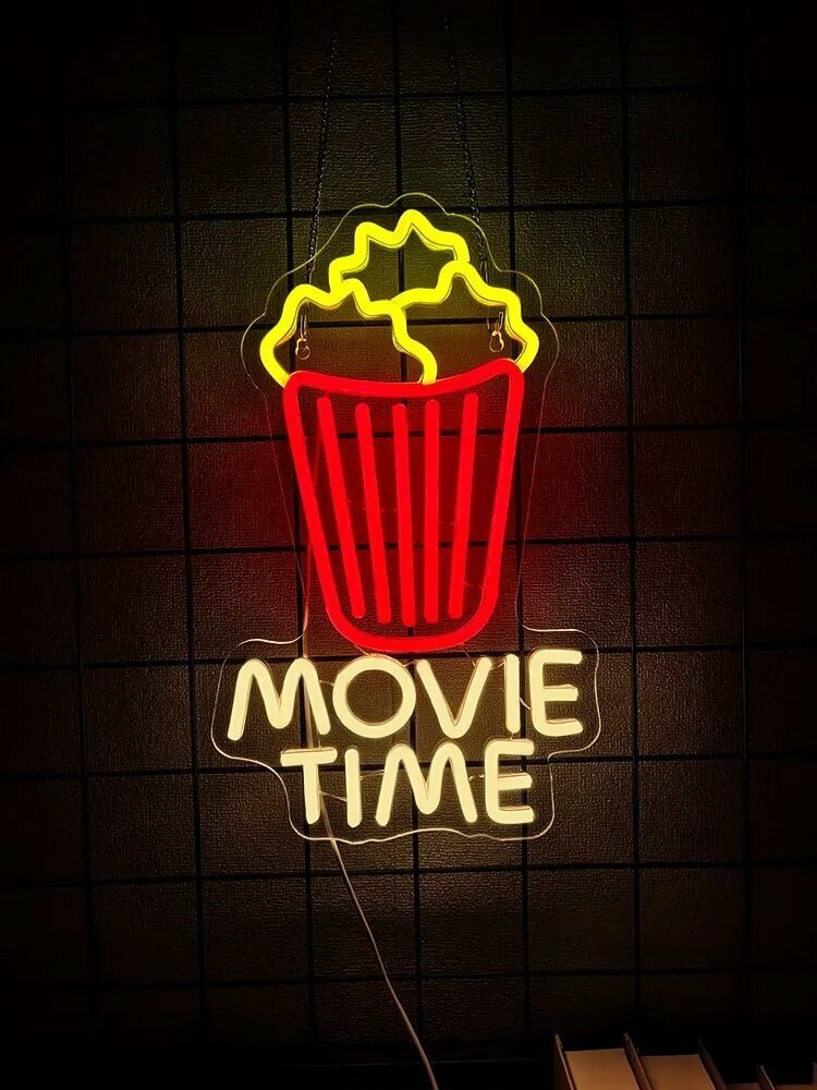 Неоновая вывеска Popcorn для украшения стены кинотеатра, светодиодная подсветка, питание от USB