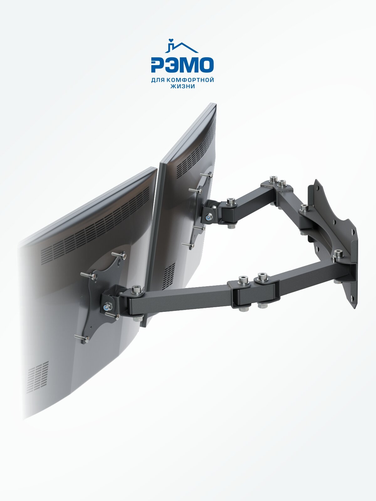 Настенный кронштейн для двух мониторов РЭМО K-512, 15"-32" наклонно-поворотный