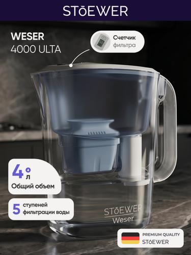 Изображение товара Фильтр-кувшин для воды STOEWER штоер Weser 4000 Ultra, 5 ступеней очистки, с дисплеем и минерализацией