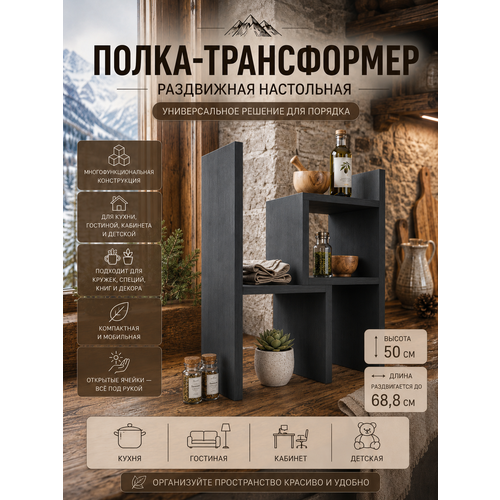 фото Полка-трансформер настольная раздвижная для специй и книг, графит прудников н.в.