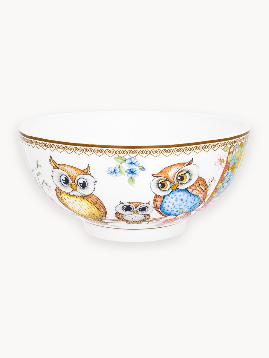 Салатник круглый 600 мл Elan Gallery Совушки, фарфор, 15х15х7 см