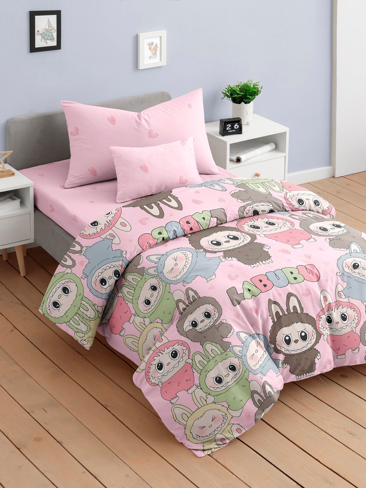 Постельное Белье Ночь Нежна Лабубушки 20486-1+20051-1 Бязь 2 сп с европр (70х70)