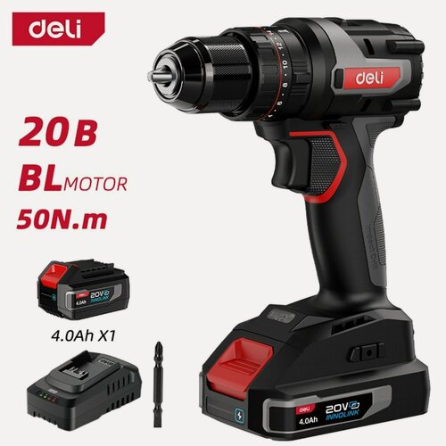 Изображение товара Дрель-шуруповерт аккумуляторная ударная Deli DE-CZ20-2A4 (1 АКБ*4Ач+ЗУ, 20В, 10мм, 50Нм, сумка)
