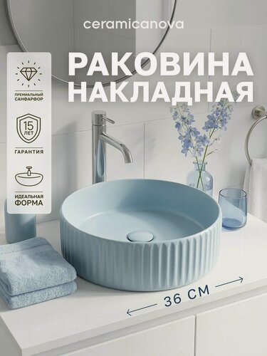 Изображение товара Раковина накладная Ceramicanova Element 36х36х11,5 см, для ванной комнаты, голубой, CN6057ML