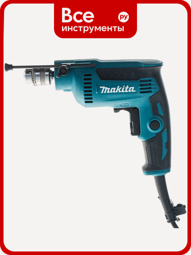 Изображение товара Дрель Makita DP2010 с реверсивным режимом, щеточным двигателем и ключевым патроном, профессиональный для мягких