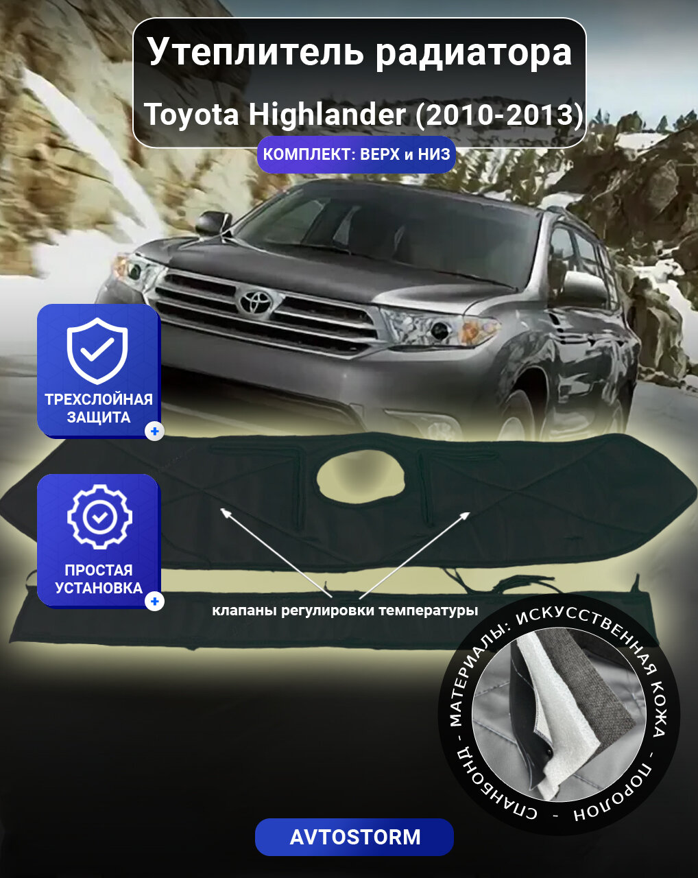 Утеплитель радиатора для автомобиля Toyota Highlander II 2010-2013 - Тойота Хайлендер