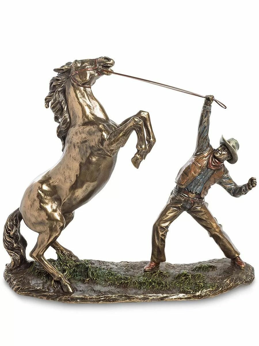 Статуэтка Ковбой, укрощающий лошадь, 29*10*31см, полистоун, цвет бронзовый — фото 1