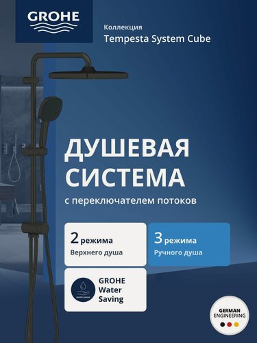 Изображение товара Душевая система GROHE Tempesta Cube 250 внешнего монтажа с переключателем потоков, матовый черный (269772431)