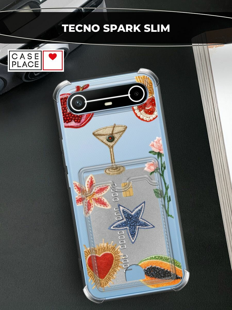 Чехол на Tecno Spark Slim (Текно Спарк Слим) с картой и принтом Эстетика из бисера
