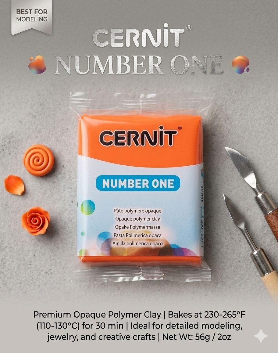 Полимерная глина Cernit Number one "Poppy red", цвет красный мак, 56грамм, для лепки из полимерной глины