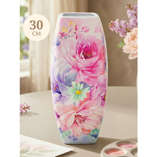фото Ваза 3,15 л elan gallery "акварель" квадрат, 12,5х12,5х30 см, new bone china v&v