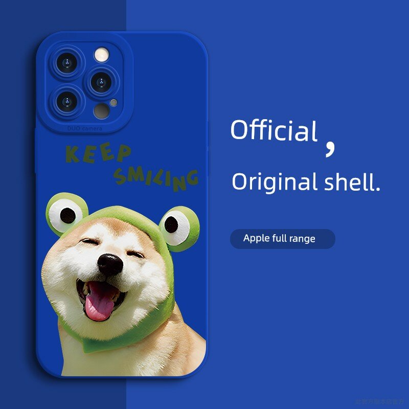 Чехол из жидкого силикона для iPhone 16 Pro Max с рисунком собаки с открытым ртом в синем цвете Клейна, полная защита
