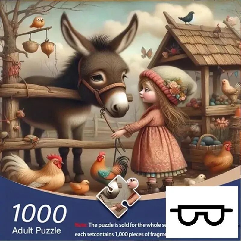 Пазлы для взрослых на 1000 , 50х70см, подарочный набор "Осел и ребенок"