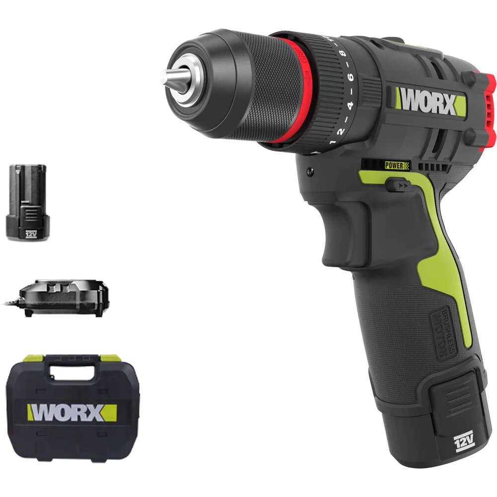 Дрель-шуруповерт WORX Professional аккумуляторный ударный бесщеточный 12В, 40Нм, 2Ач х2, ЗУ, сумка WU131X — фото 1