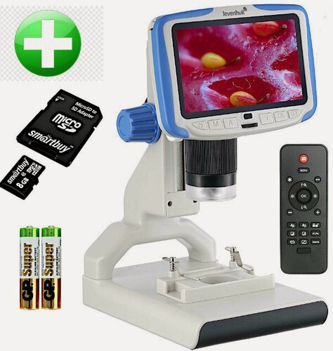 Изображение товара Микроскоп цифровой Levenhuk Rainbow DM500 LCD, с образцами, в подарок карта памяти microSD