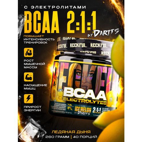Аминокислоты Reckful BCAA 2-1-1 в порошке с электролитами, 260г, 40 порций, ледяная дыня