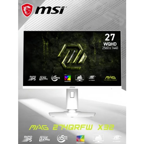 Игровой 27" монитор MSI MAG 274QRFW X32, IPS, 2560x1440 (WQHD), 320 Гц, 0,5 мс (GtG, мин.), белый