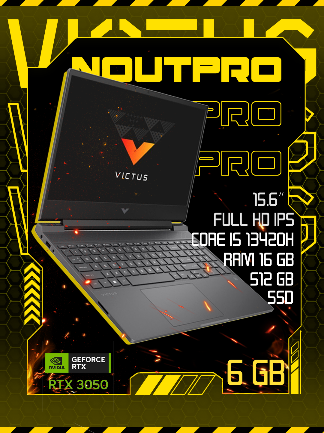 Ноутбук HP Victus Intel Core I5-13420H 15.6 FHD IPS 144Hz RTX 3050/6GB RAM16GB/512GB SSD