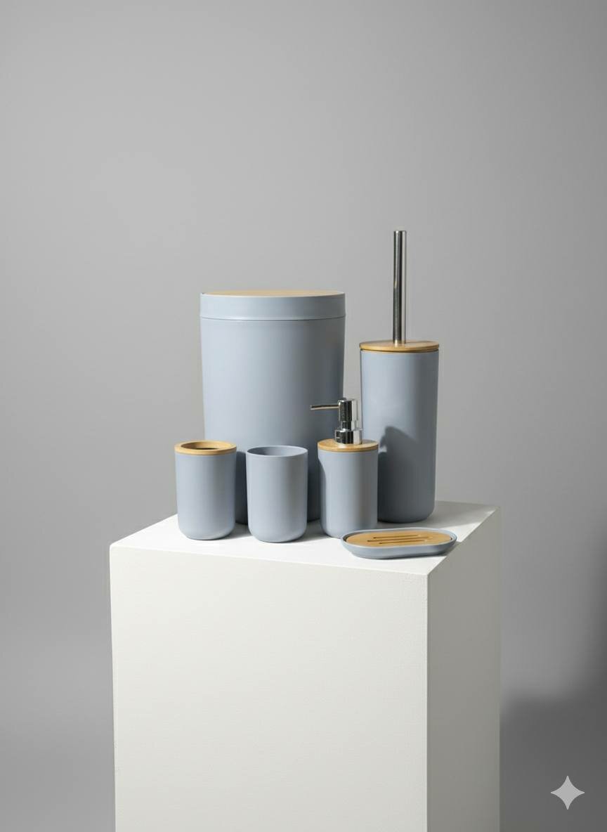 Набор аксессуаров для ванной комнаты 5 предметов — серый с бамбуком