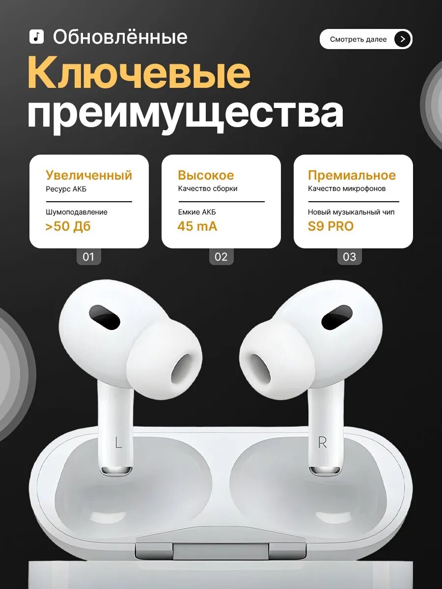 Наушники беспроводные bluetooth / A Pods Pro 2 PREMIUM для iPhone и Android NFC — фото 1