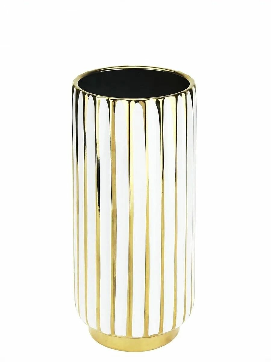 Ваза керамическая, 21*11*11см, настольное размещение, цвет золотистый, белый — фото 1