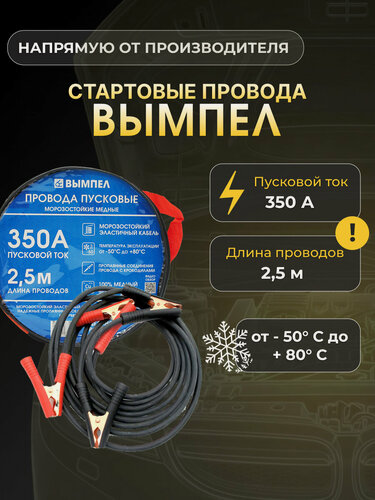 Изображение товара Стартовые провода вымпел орион 350А 2.5 м 5038