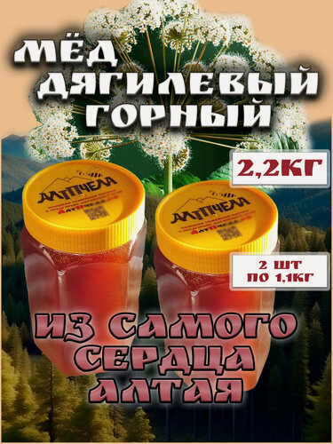 Изображение товара Мёд дягилевый натуральный горный. Алтайский. 2 баночки. Вес 2.2кг(2200г.)