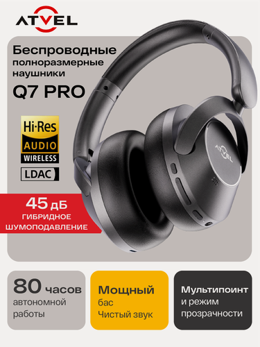 Изображение товара Наушники беспроводные Atvel Tune Pro Q7 полноразмерные большие с микрофоном, Bluetooth 5.3, ANC