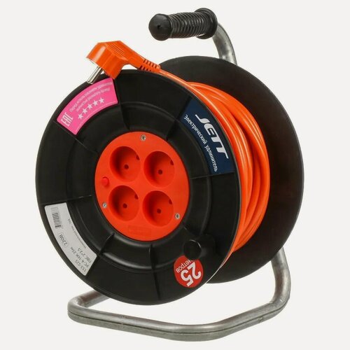 Изображение товара Удлинитель на катушке Jett 25 м, 4 розетки, ПВС 2х2.5 мм², 16А, без заземления, для сада и стройки, 153-525