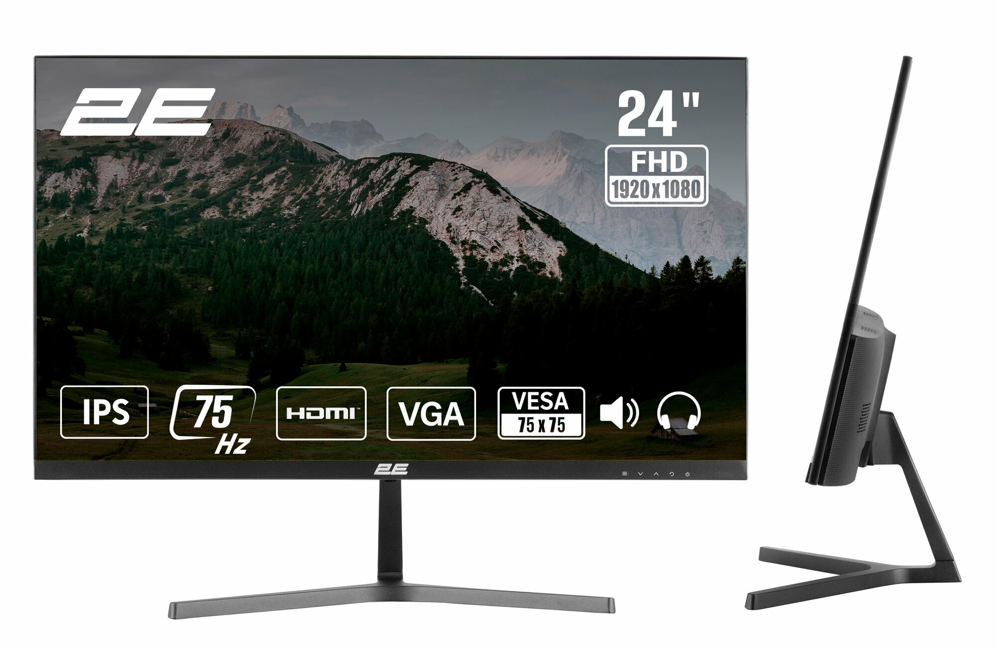 Монитор 2E 23.8" D2423B D-Sub, HDMI, MM, IPS, 75Hz, FreeSync