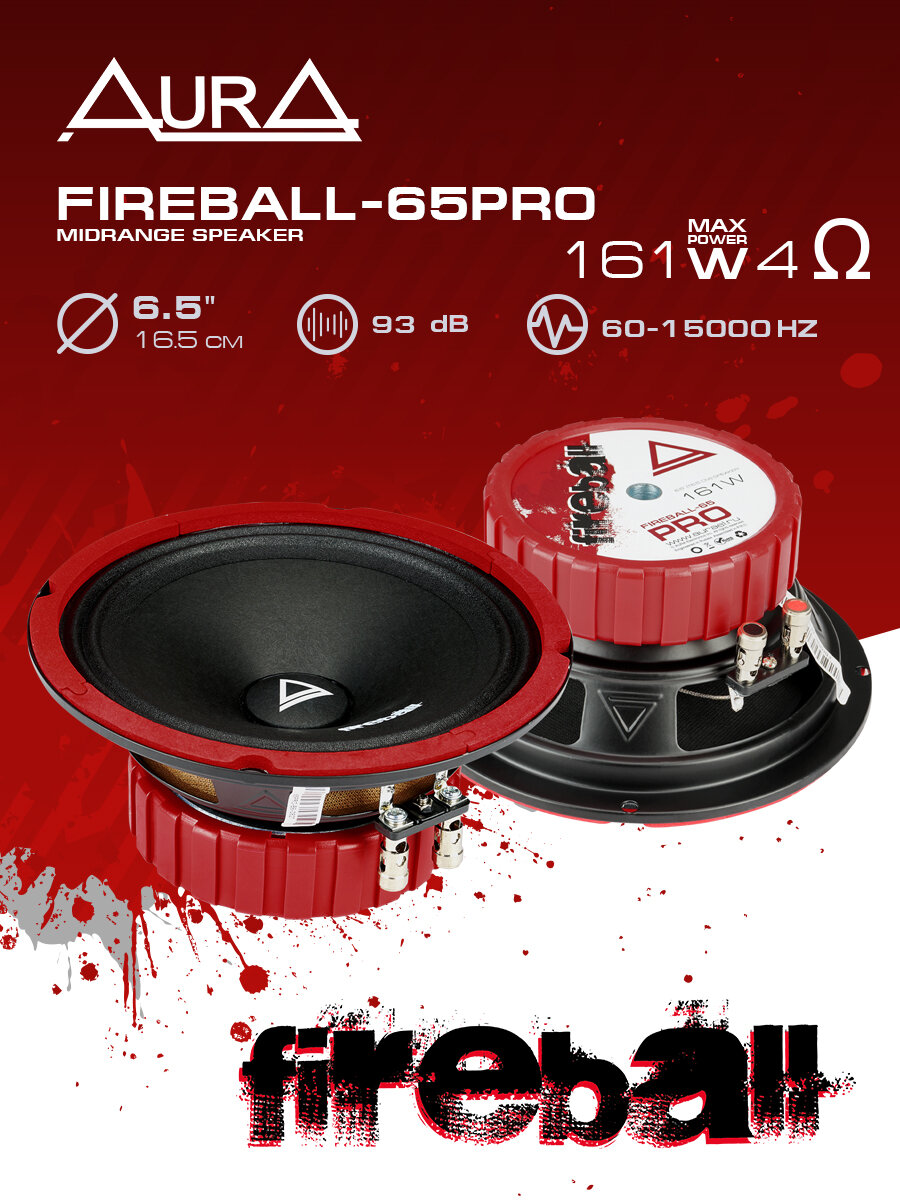 Колонки в машину AurA FIREBALL-65 PRO / эстрадные динамики 165 мм (6 дюймов) / 2шт.
