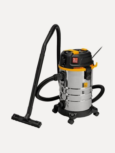 Изображение товара Пылесос строительный Denzel RVC30 1400 Вт 30 л для сухой и влажной уборки с розеткой для электроинструмента