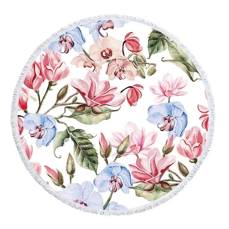 Круглое пляжное полотенце из микрофибры с цветочным узором 150x150cm, 4
