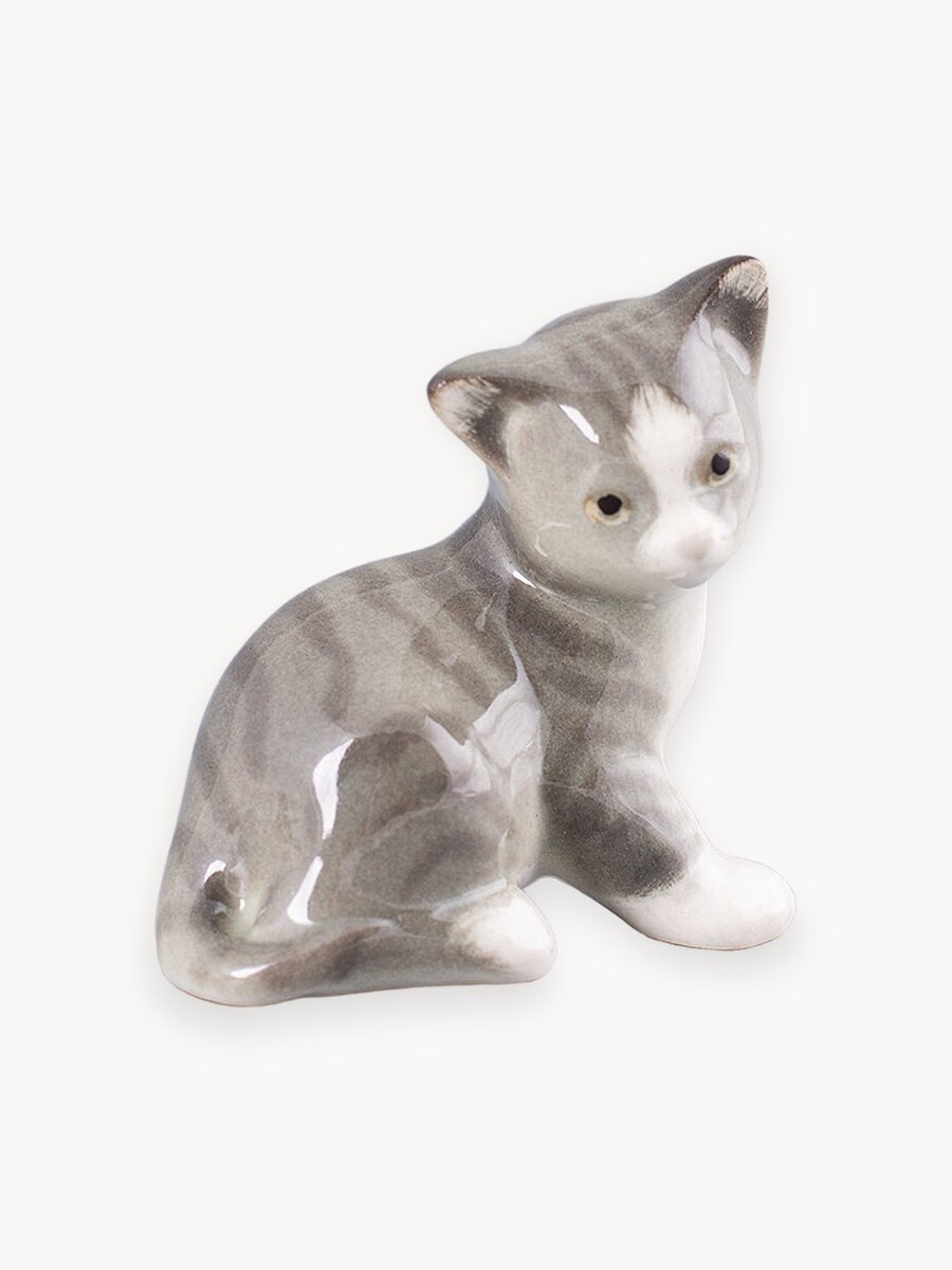 Фарфоровая статуэтка Котенок Парамоша серый , Императорский фарфоровый завод