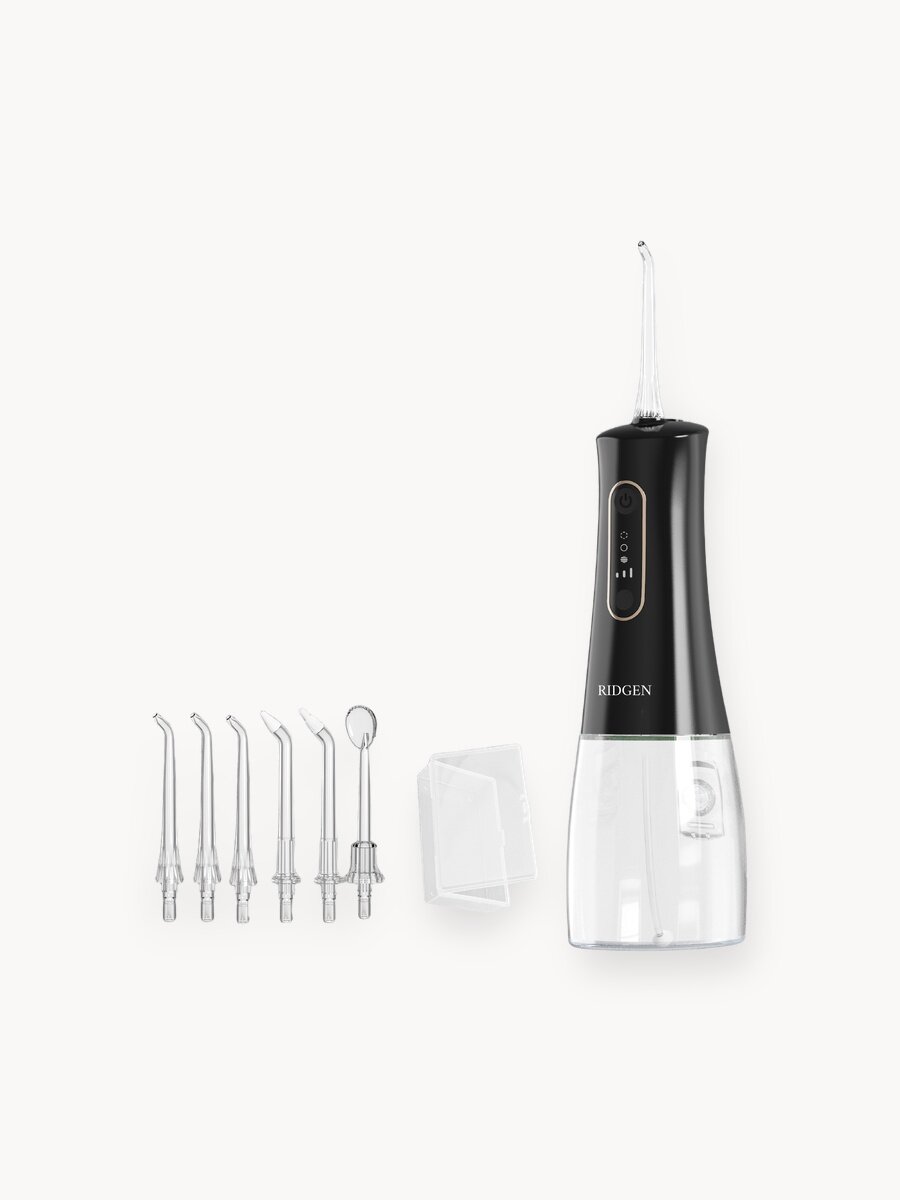 Портативный ирригатор для очистки полости рта RIDGEN RD-071 Black, 7 насадок, 1100 кПа, 3 режимов очистки