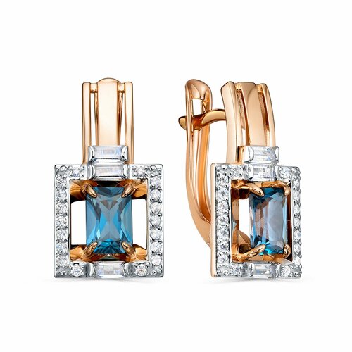 фото Серьги diamant online, красное золото, 585 проба, лондон топаз, фианит, длина 1.8 см, , голубой