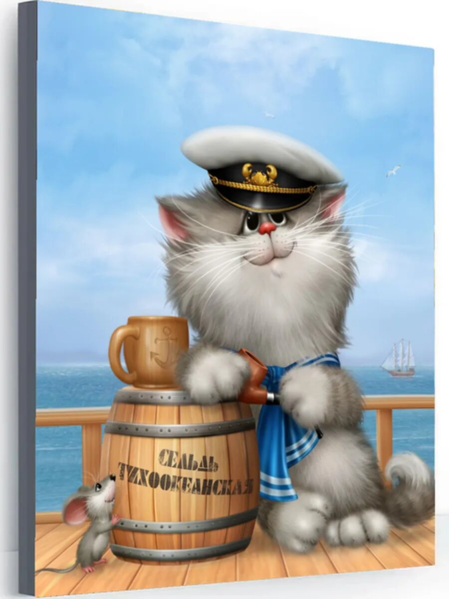 Картина по номерам "Котик и мышка", на холсте на подрамнике, 40 x 50 см