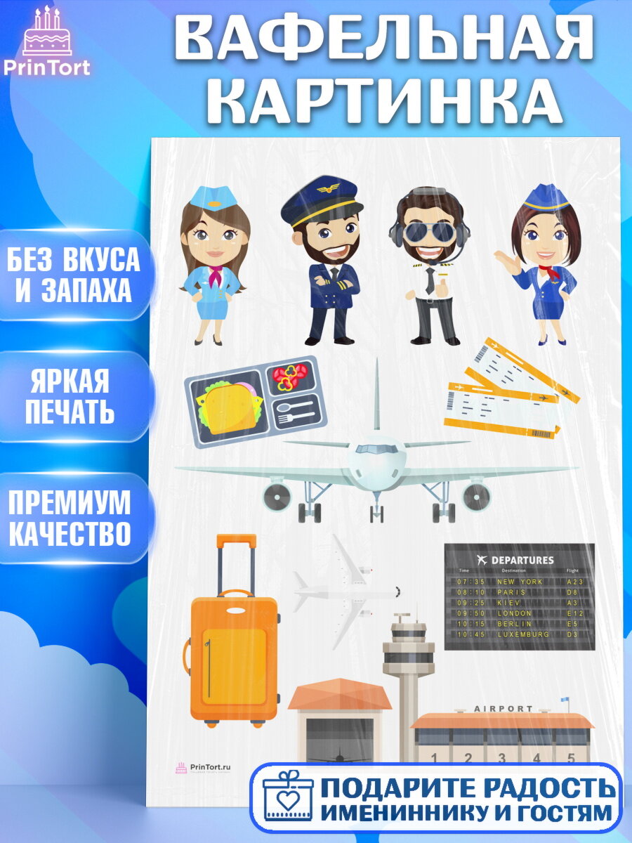 Вафельная картинка для торта Авиация. Украшения для торта мужчине на День Авиации. Декор для выпечки PrinTort