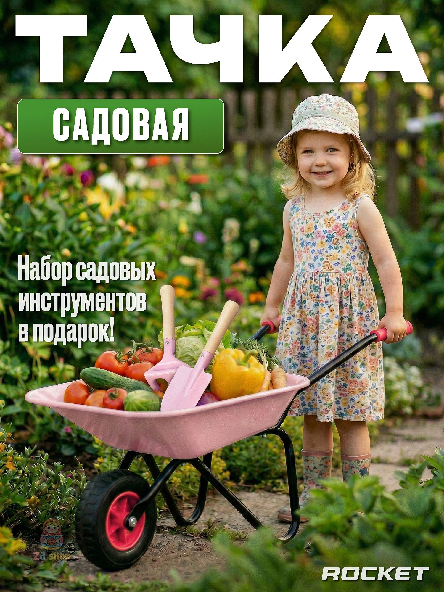 Тележка-тачка детская R0212 металл, цвет розовый, в коробке R0212