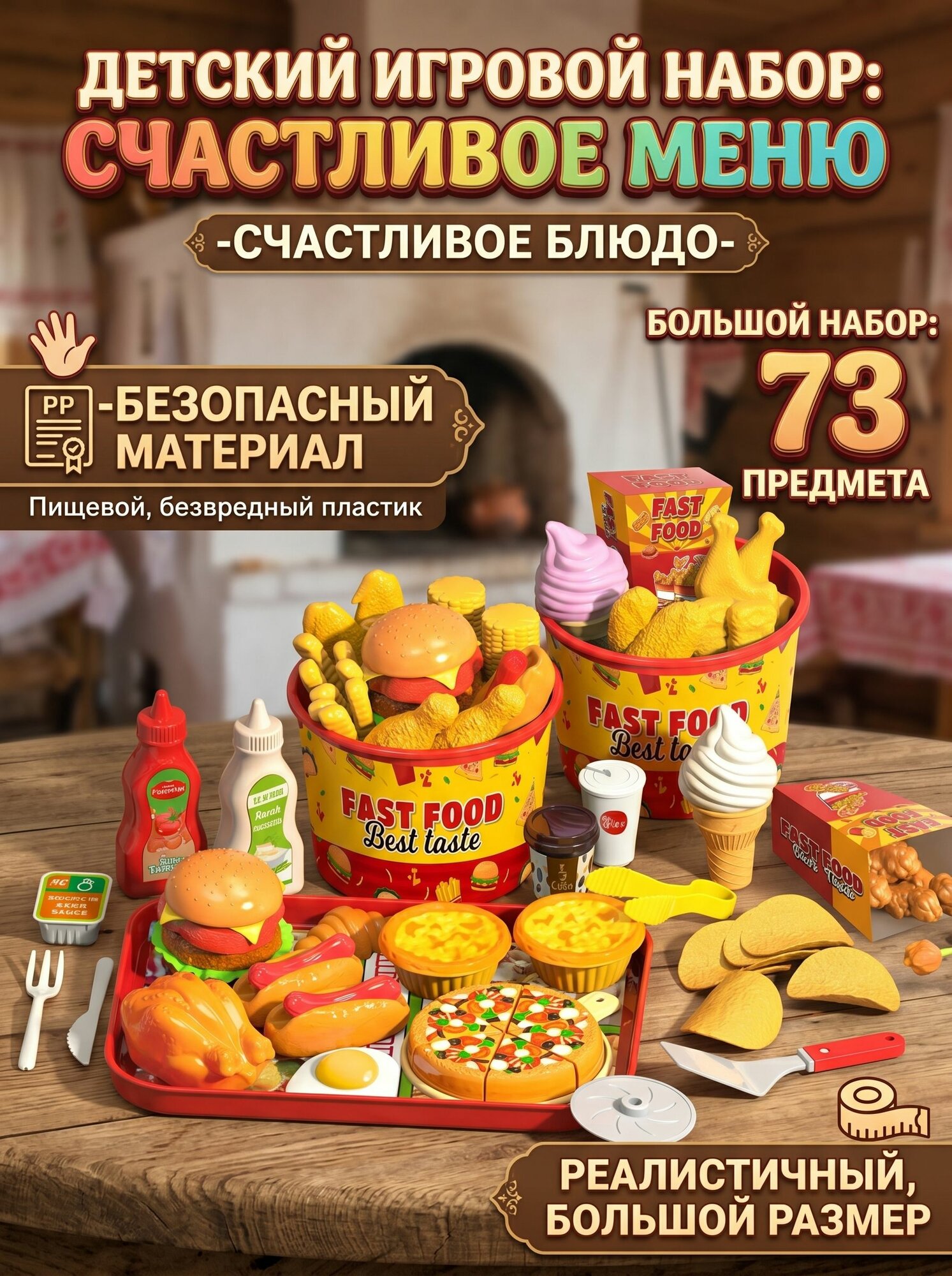 Набор из 73 предметов для игры в фаст-фуд, игрушечные гамбургеры