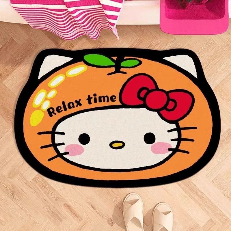 Коврик для ванной с рисунком Оранжевый Hello Kitty из диатомитовой глины 40x60см, впитывающий воду и нескользящий,