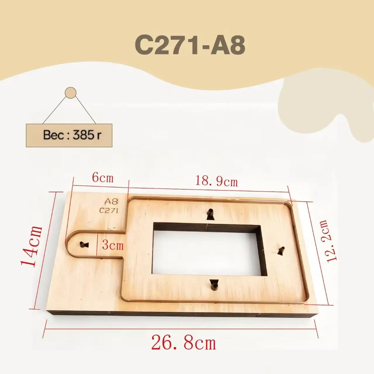 C271-A8 Штанцформа для вырезки мини-блокнота формата А8, стальной вырубной штамп на фанерном основании для кожаных поделок