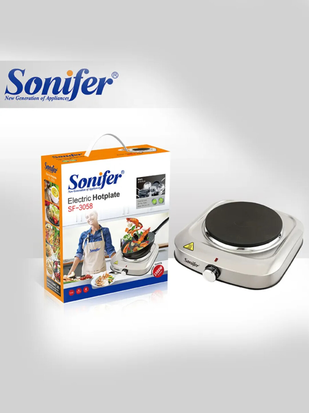 Электрическая одноконфорочная настольная плита Sonifer SF-3058 с мощностью 1500 Вт, чугунной