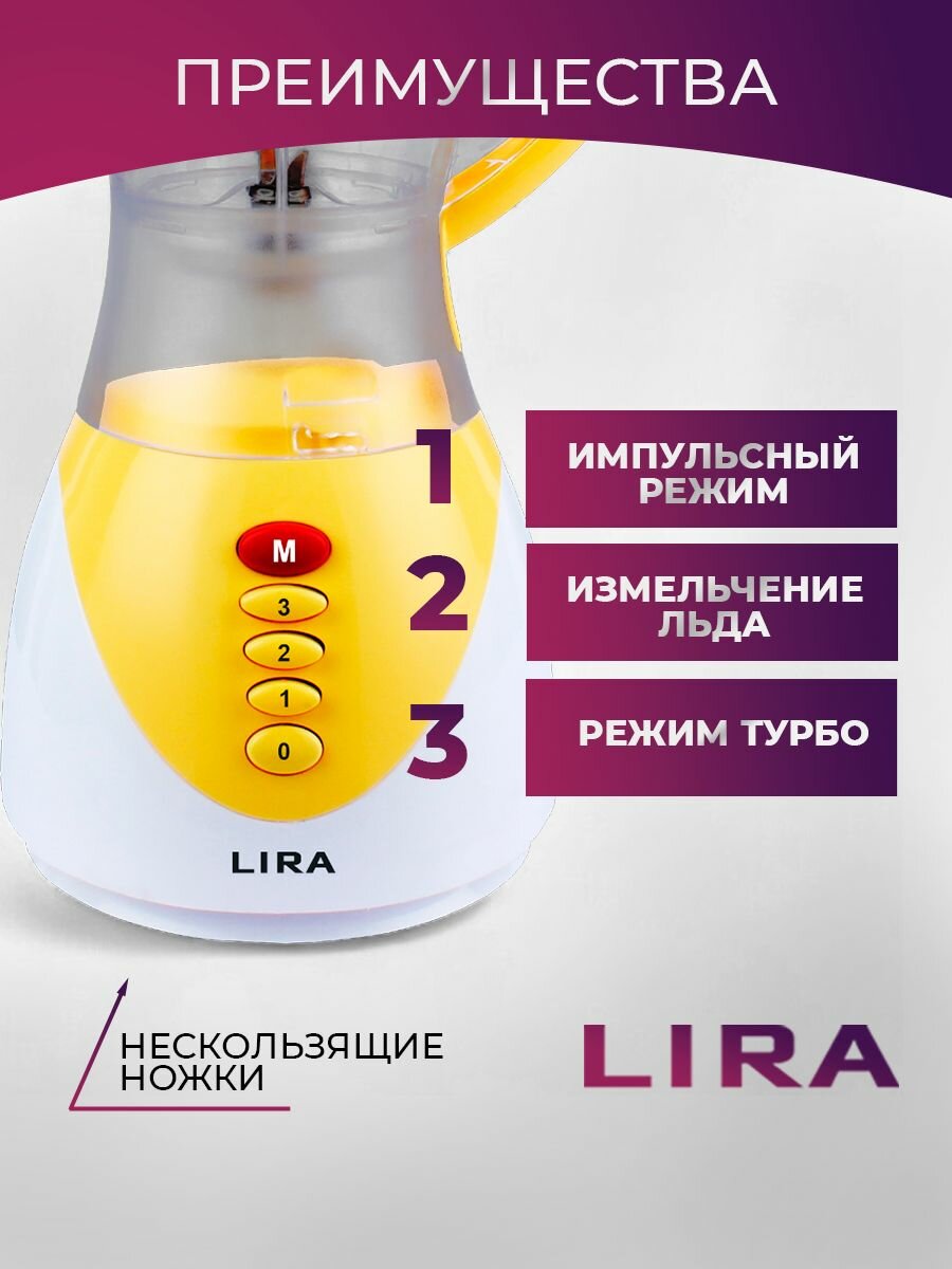 Блендер LIRA LR0208, стационарный, 350Вт, 1,5 л, импульсный режим, пластик — фото 1