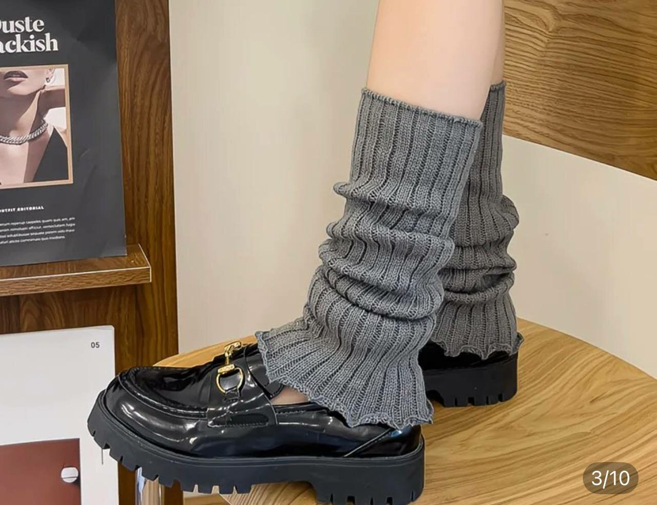 Тёплые вязаные гетры KOMAX с мягкой рифлёной структурой и декоративным блеском