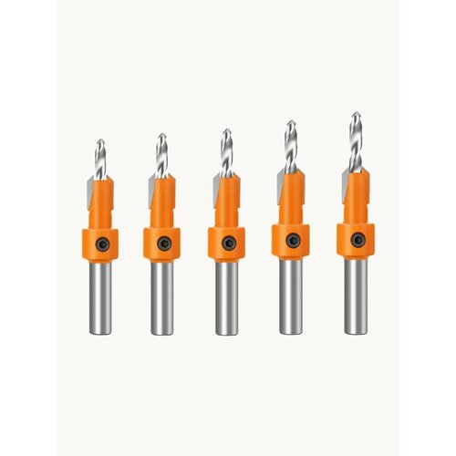 Набор сверл с зенковкой по дереву 5 шт. 2,8мм, 3мм, 3,2мм, 3,5мм, 4мм. Сверло 2 в 1.