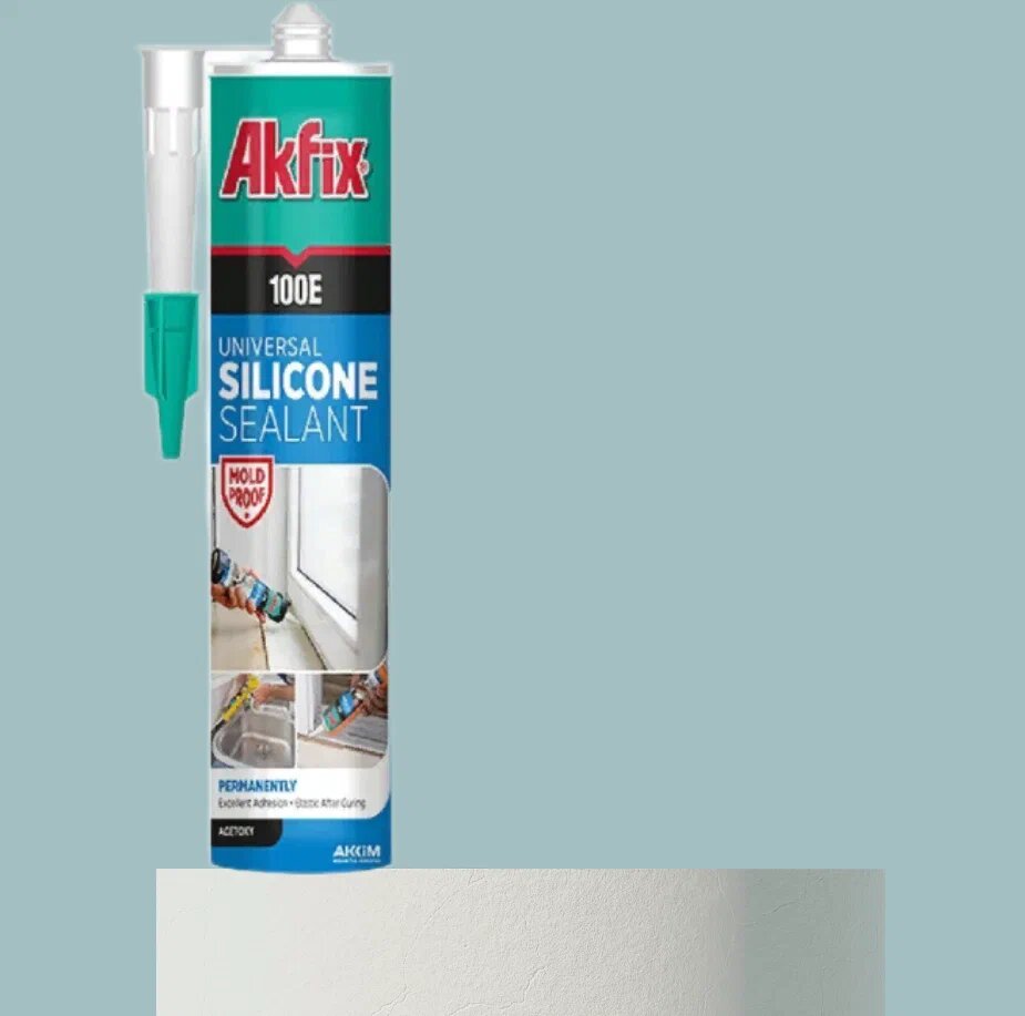 Герметик Akfix 100E 280мл, силиконовый, универсальный, белый — фото 1
